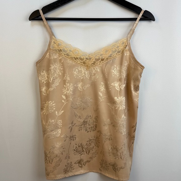 Y2K Satin Lace Camisole Champagne‎ Gold  Floral Coquette Fairycore Club Layering - Picture 1 of 4
